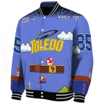 customized toledo rockets mario blocks blue black varsity jacket best selling