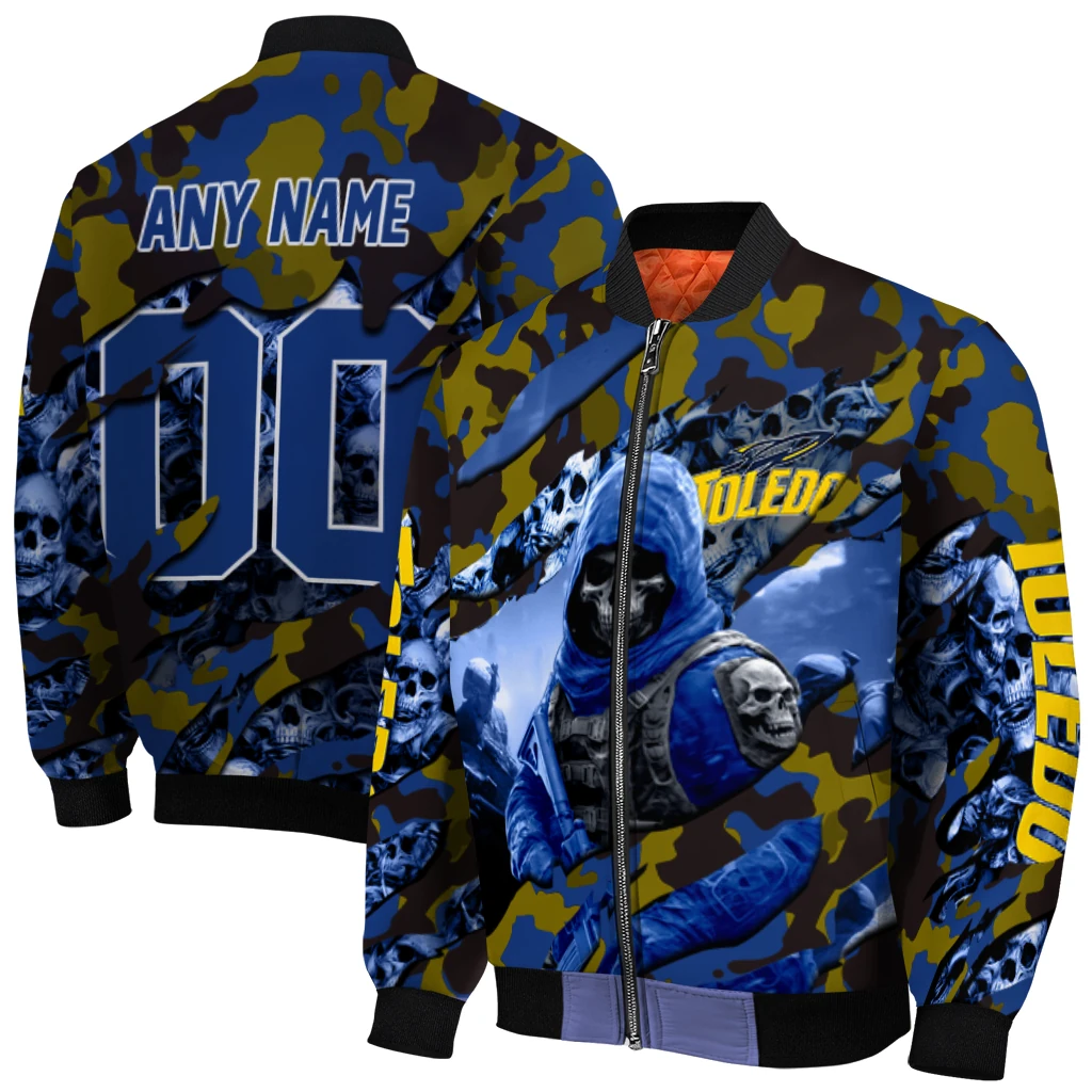 customized toledo rockets skull horde blue bomber jacket best selling customized toledo rockets skull horde blue bomber jacket best selling