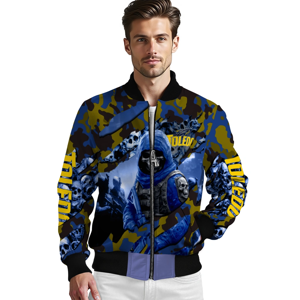 customized toledo rockets skull horde blue bomber jacket high quality customized toledo rockets skull horde blue bomber jacket high quality