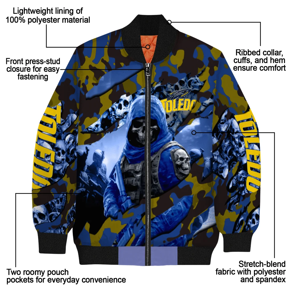 customized toledo rockets skull horde blue bomber jacket new arrival customized toledo rockets skull horde blue bomber jacket new arrival