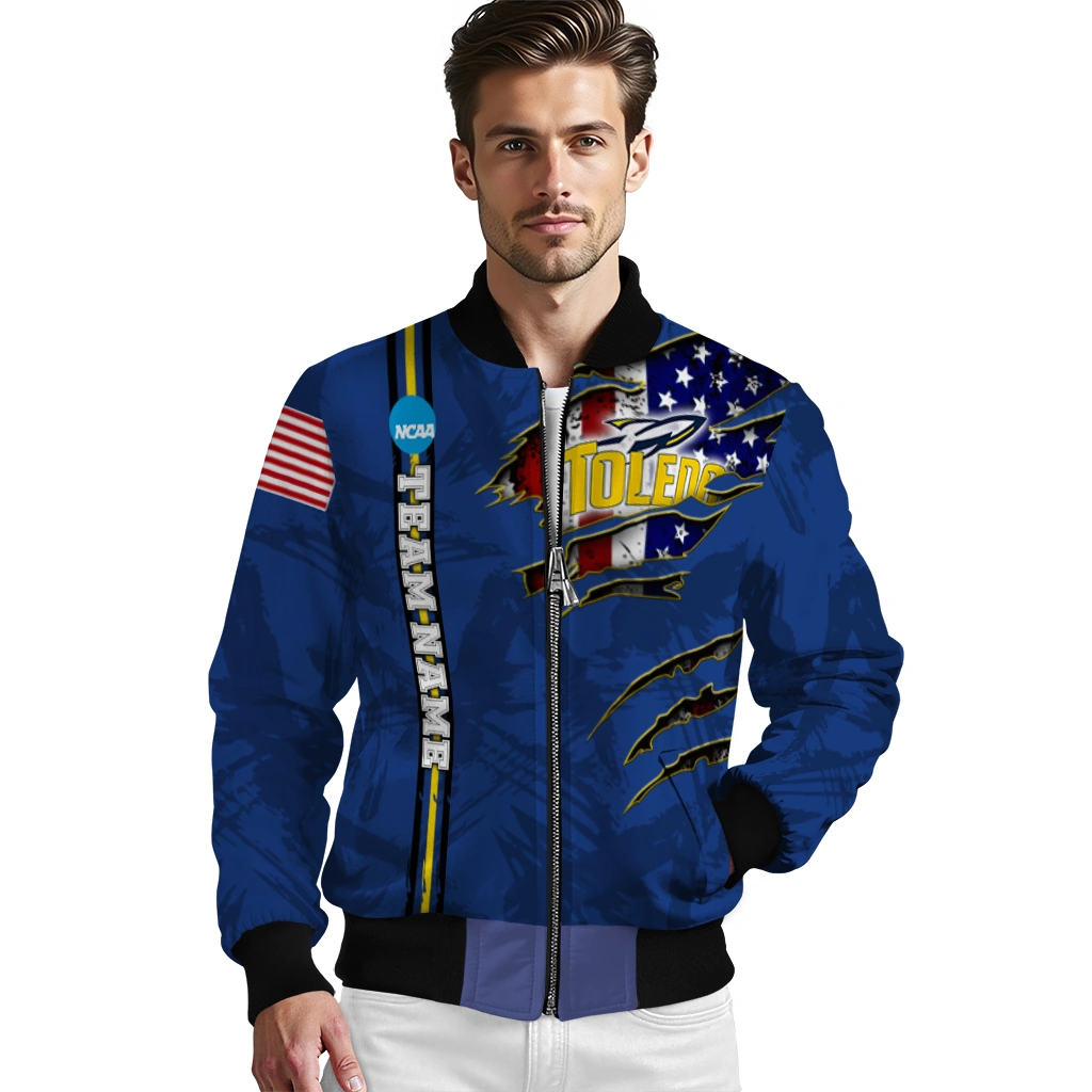 customized toledo rockets usa flag claws blue bomber jacket high quality customized toledo rockets usa flag claws blue bomber jacket high quality