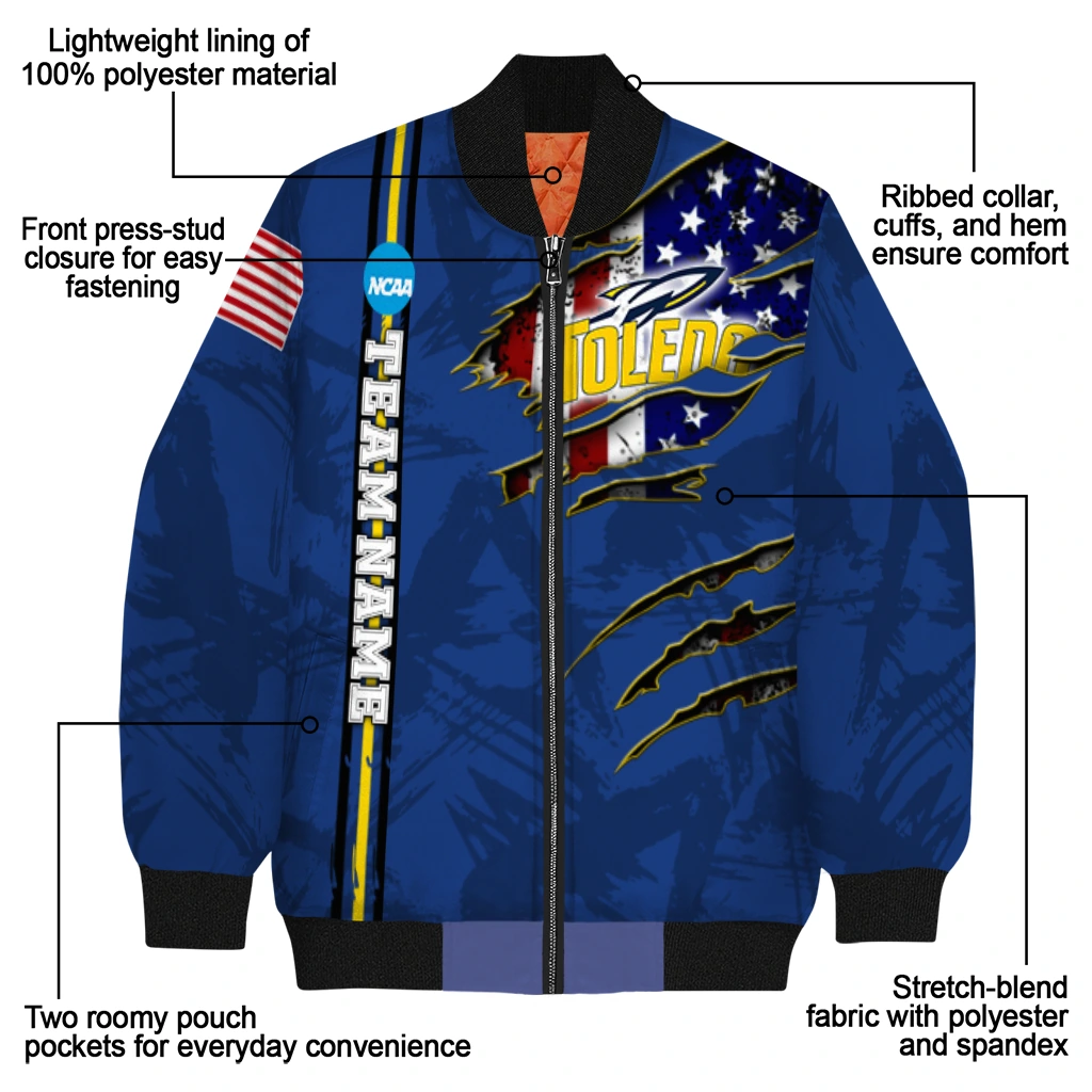 customized toledo rockets usa flag claws blue bomber jacket new arrival customized toledo rockets usa flag claws blue bomber jacket new arrival