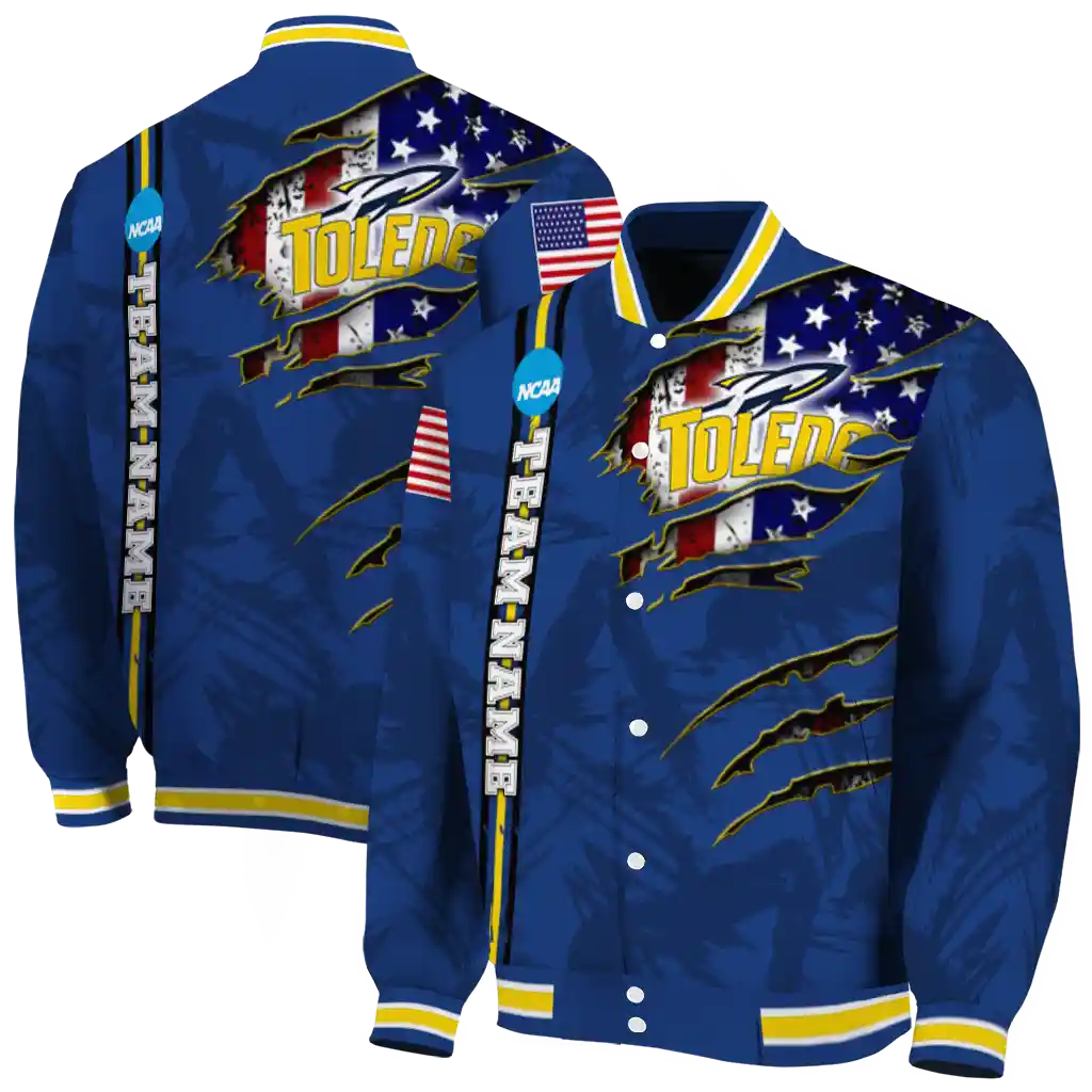 customized toledo rockets usa flag claws blue varsity jacket fashion forward customized toledo rockets usa flag claws blue varsity jacket fashion forward