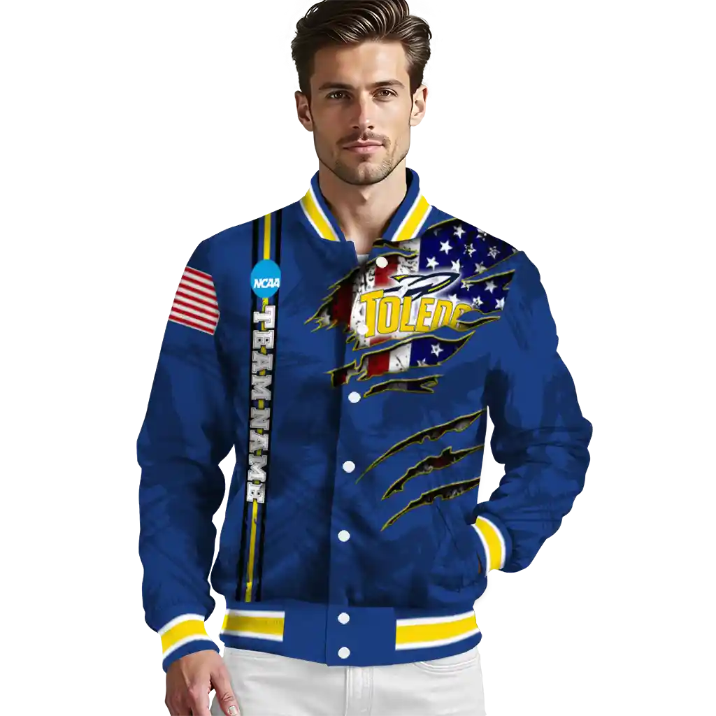 customized toledo rockets usa flag claws blue varsity jacket high quality customized toledo rockets usa flag claws blue varsity jacket high quality