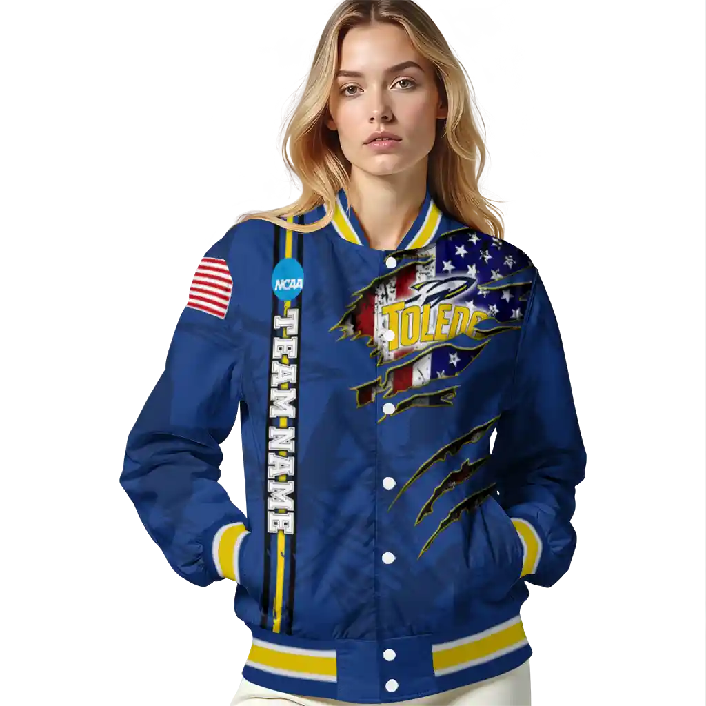 customized toledo rockets usa flag claws blue varsity jacket latest model customized toledo rockets usa flag claws blue varsity jacket latest model