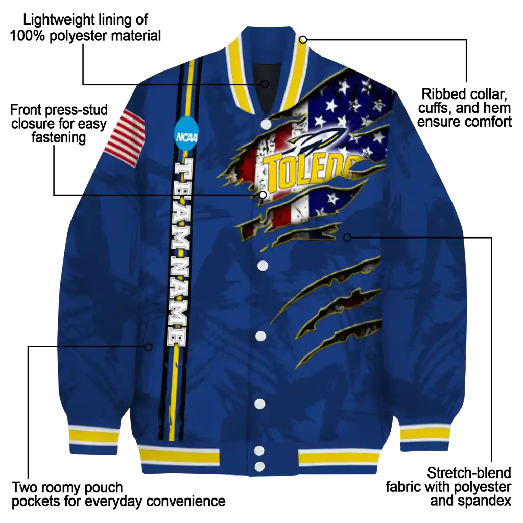 customized toledo rockets usa flag claws blue varsity jacket new arrival customized toledo rockets usa flag claws blue varsity jacket new arrival