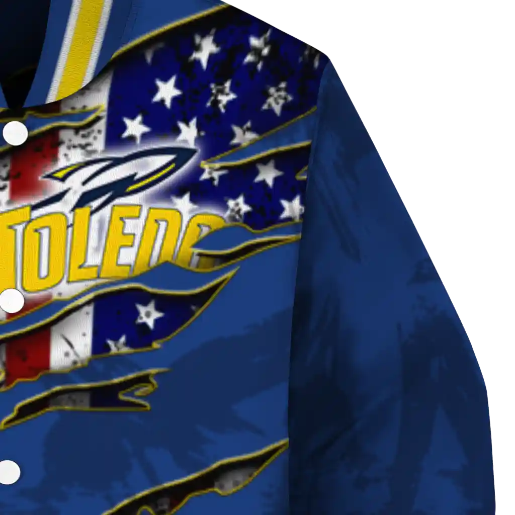 customized toledo rockets usa flag claws blue varsity jacket premium grade customized toledo rockets usa flag claws blue varsity jacket premium grade