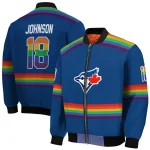 customized toronto blue jays rainbow jersey number blue bomber jacket best selling