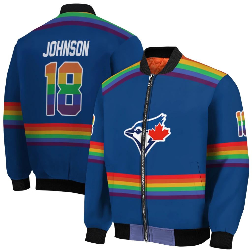 customized toronto blue jays rainbow jersey number blue bomber jacket best selling customized toronto blue jays rainbow jersey number blue bomber jacket best selling