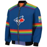 customized toronto blue jays rainbow jersey number blue bomber jacket best selling