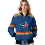 customized toronto blue jays rainbow jersey number blue bomber jacket best selling