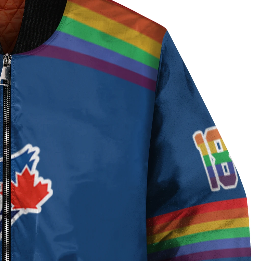 customized toronto blue jays rainbow jersey number blue bomber jacket premium grade customized toronto blue jays rainbow jersey number blue bomber jacket premium grade