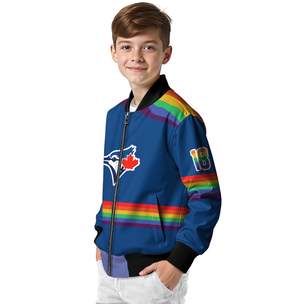 customized toronto blue jays rainbow jersey number blue bomber jacket trendy customized toronto blue jays rainbow jersey number blue bomber jacket trendy