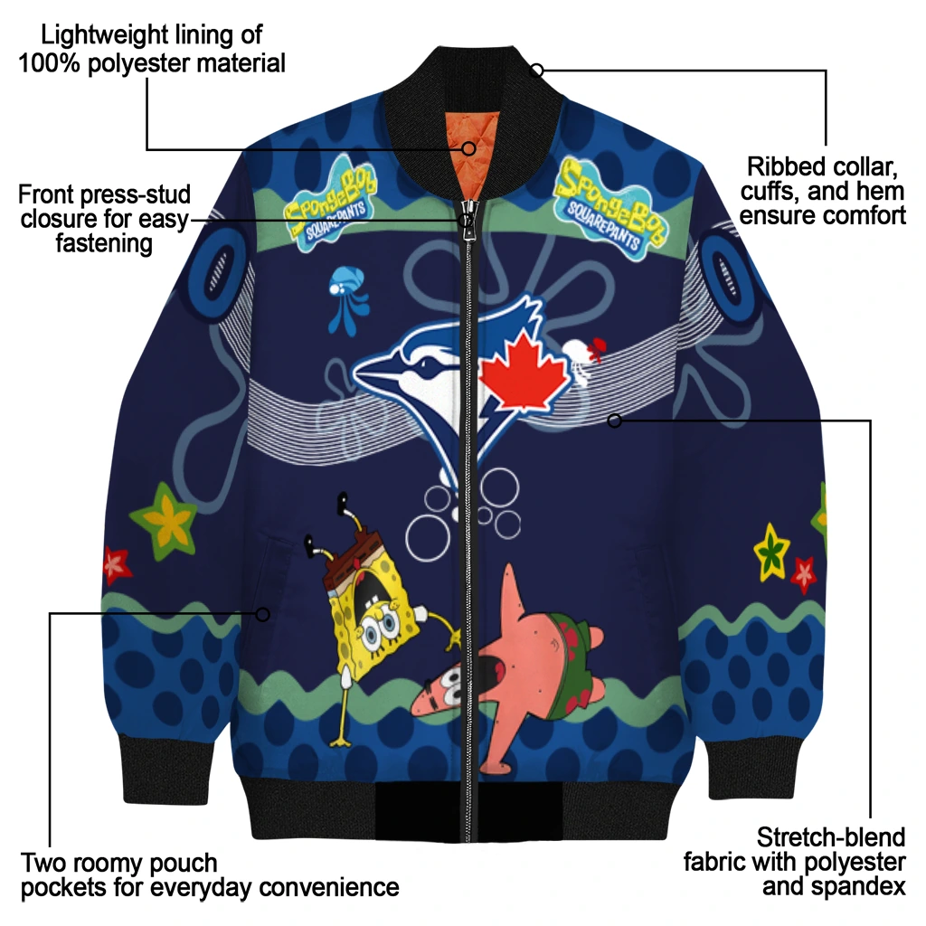 customized toronto blue jays spongebob playtime blue bomber jacket new arrival customized toronto blue jays spongebob playtime blue bomber jacket new arrival