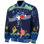 customized toronto blue jays spongebob playtime blue varsity jacket best selling