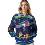 customized toronto blue jays spongebob playtime blue varsity jacket best selling