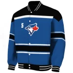 customized toronto blue jays stripe statement blue black varsity jacket best selling
