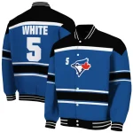 customized toronto blue jays stripe statement blue black varsity jacket best selling
