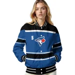 customized toronto blue jays stripe statement blue black varsity jacket best selling