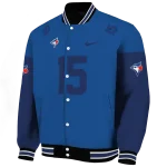 customized toronto blue jays team patch blue varsity jacket best selling