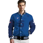 customized toronto blue jays team patch blue varsity jacket best selling