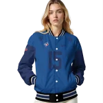 customized toronto blue jays team patch blue varsity jacket best selling