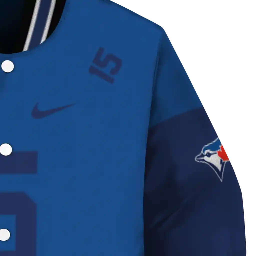 customized toronto blue jays team patch blue varsity jacket premium grade customized toronto blue jays team patch blue varsity jacket premium grade