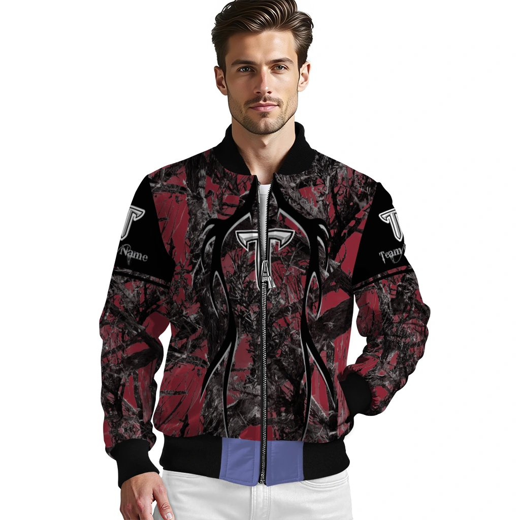 customized troy trojans antlers motif red black bomber jacket high quality customized troy trojans antlers motif red black bomber jacket high quality