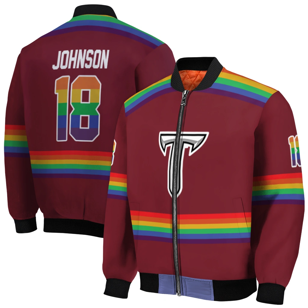 customized troy trojans rainbow jersey number red bomber jacket best selling customized troy trojans rainbow jersey number red bomber jacket best selling