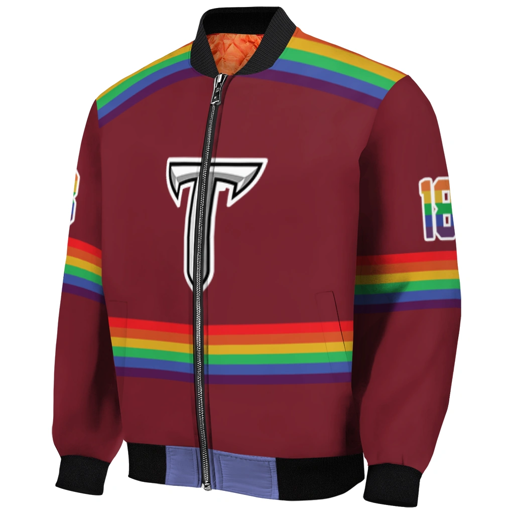 customized troy trojans rainbow jersey number red bomber jacket fashion forward customized troy trojans rainbow jersey number red bomber jacket fashion forward
