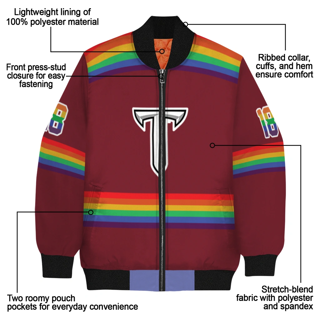 customized troy trojans rainbow jersey number red bomber jacket new arrival customized troy trojans rainbow jersey number red bomber jacket new arrival