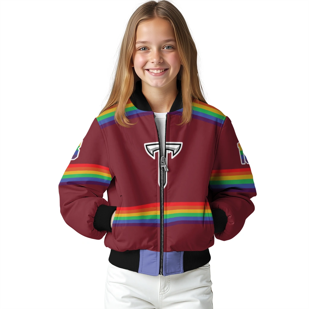 customized troy trojans rainbow jersey number red bomber jacket top rated customized troy trojans rainbow jersey number red bomber jacket top rated