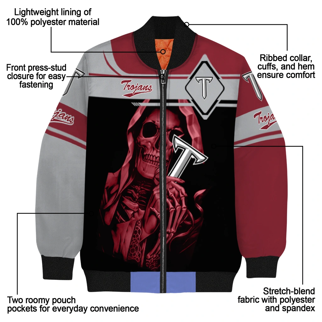 customized troy trojans reaper hands red black bomber jacket new arrival customized troy trojans reaper hands red black bomber jacket new arrival