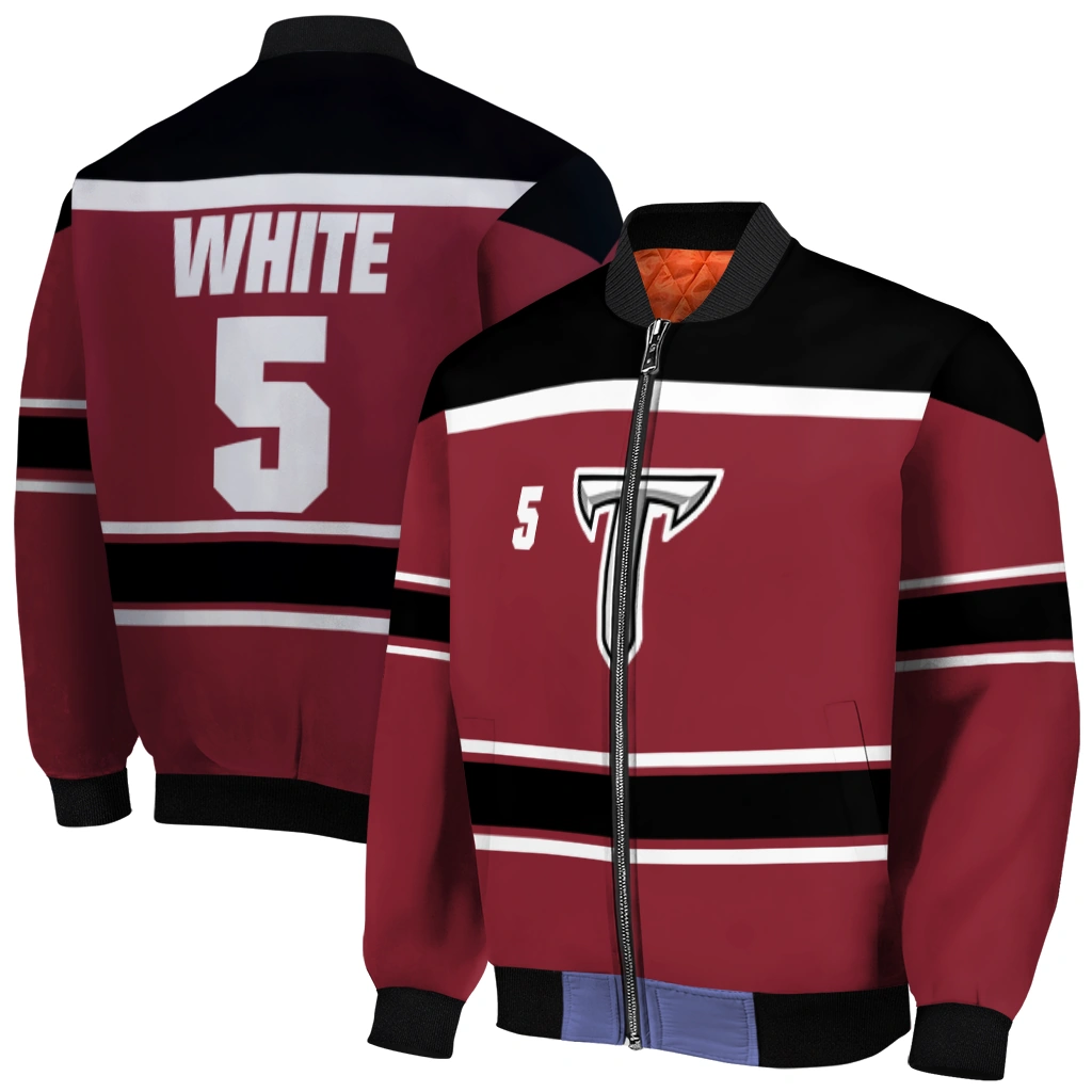 customized troy trojans stripe statement red black bomber jacket best selling customized troy trojans stripe statement red black bomber jacket best selling