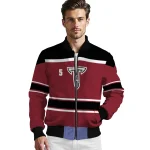 customized troy trojans stripe statement red black bomber jacket best selling