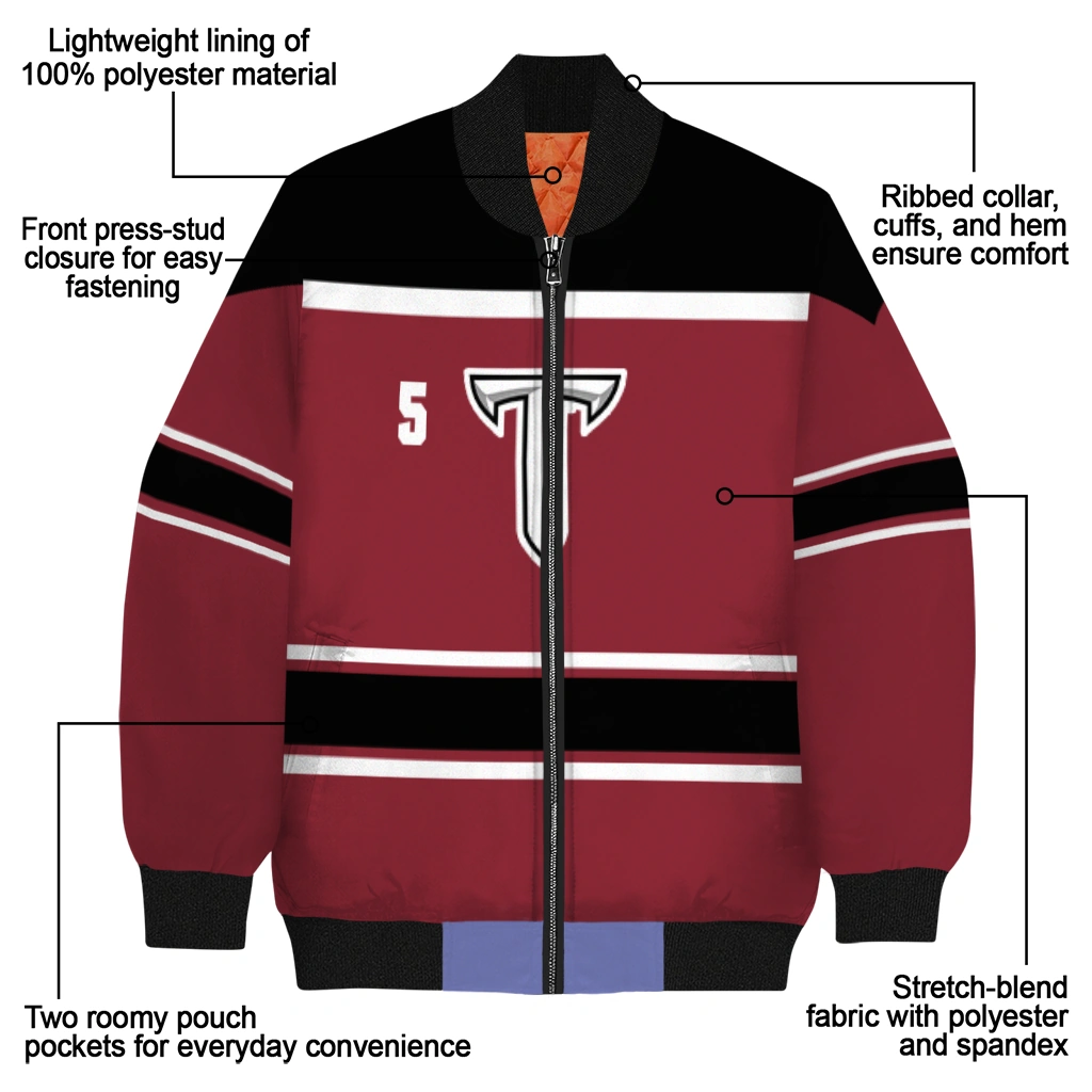 customized troy trojans stripe statement red black bomber jacket new arrival customized troy trojans stripe statement red black bomber jacket new arrival