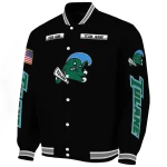 customized tulane green wave american flag skull black varsity jacket best selling