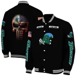 customized tulane green wave american flag skull black varsity jacket best selling