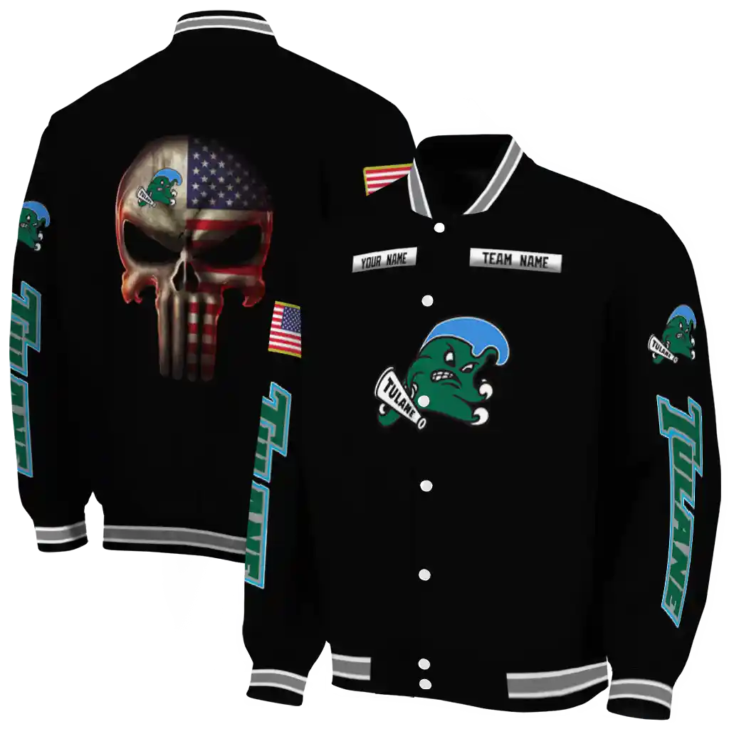 customized tulane green wave american flag skull black varsity jacket fashion forward customized tulane green wave american flag skull black varsity jacket fashion forward