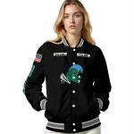 customized tulane green wave american flag skull black varsity jacket best selling