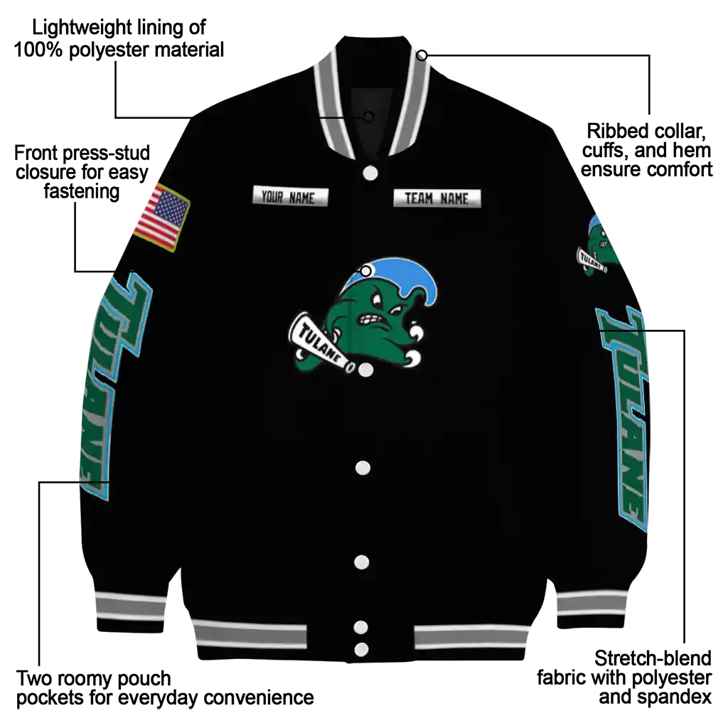 customized tulane green wave american flag skull black varsity jacket new arrival customized tulane green wave american flag skull black varsity jacket new arrival
