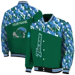 customized tulane green wave camouflage splash green varsity jacket best selling