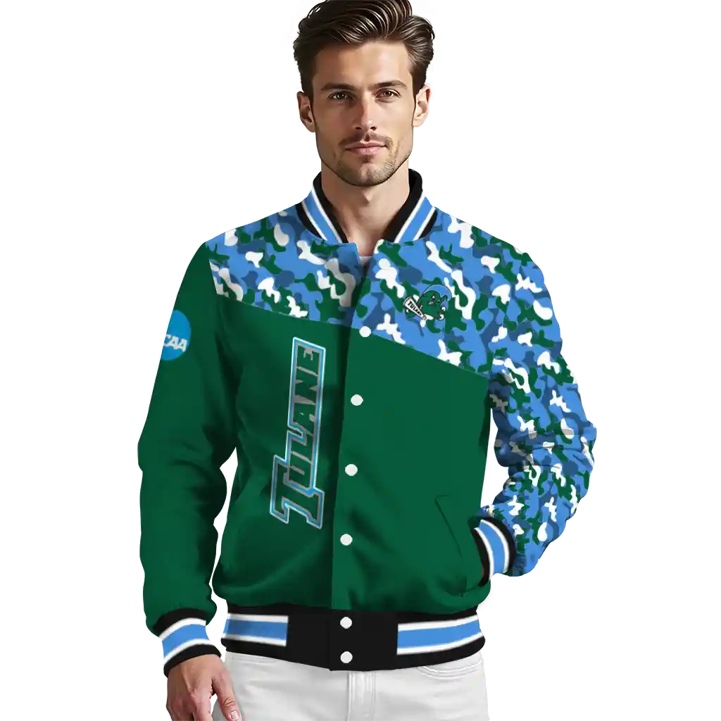 customized tulane green wave camouflage splash green varsity jacket high quality customized tulane green wave camouflage splash green varsity jacket high quality