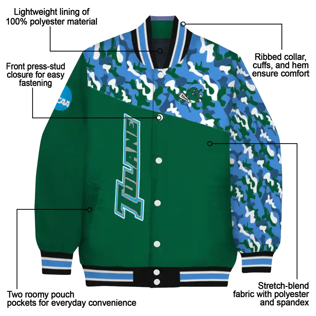 customized tulane green wave camouflage splash green varsity jacket new arrival customized tulane green wave camouflage splash green varsity jacket new arrival