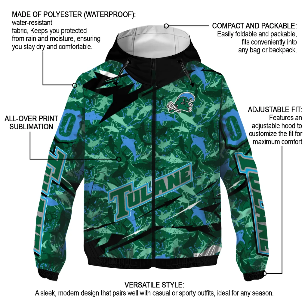 customized tulane green wave shark art green windbreaker jacket new arrival customized tulane green wave shark art green windbreaker jacket new arrival