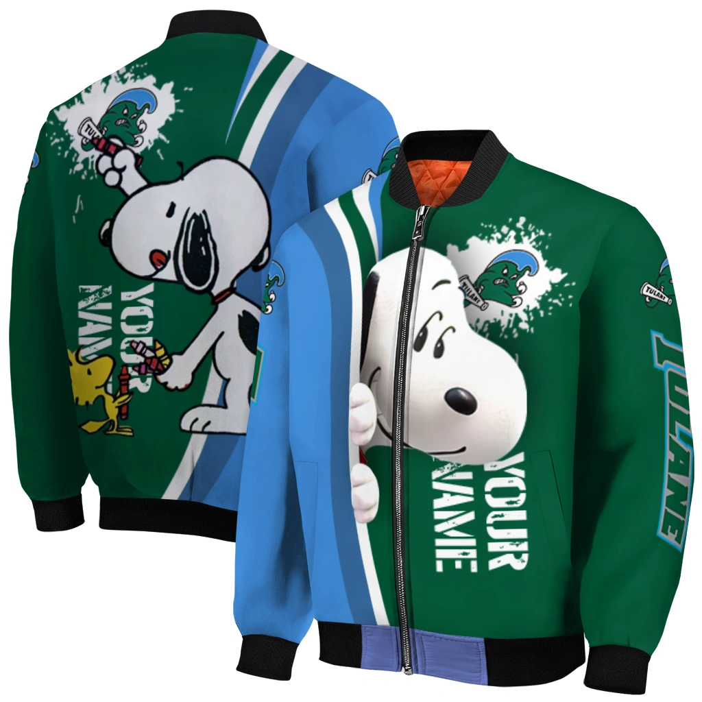customized tulane green wave snoopy head green bomber jacket best selling customized tulane green wave snoopy head green bomber jacket best selling