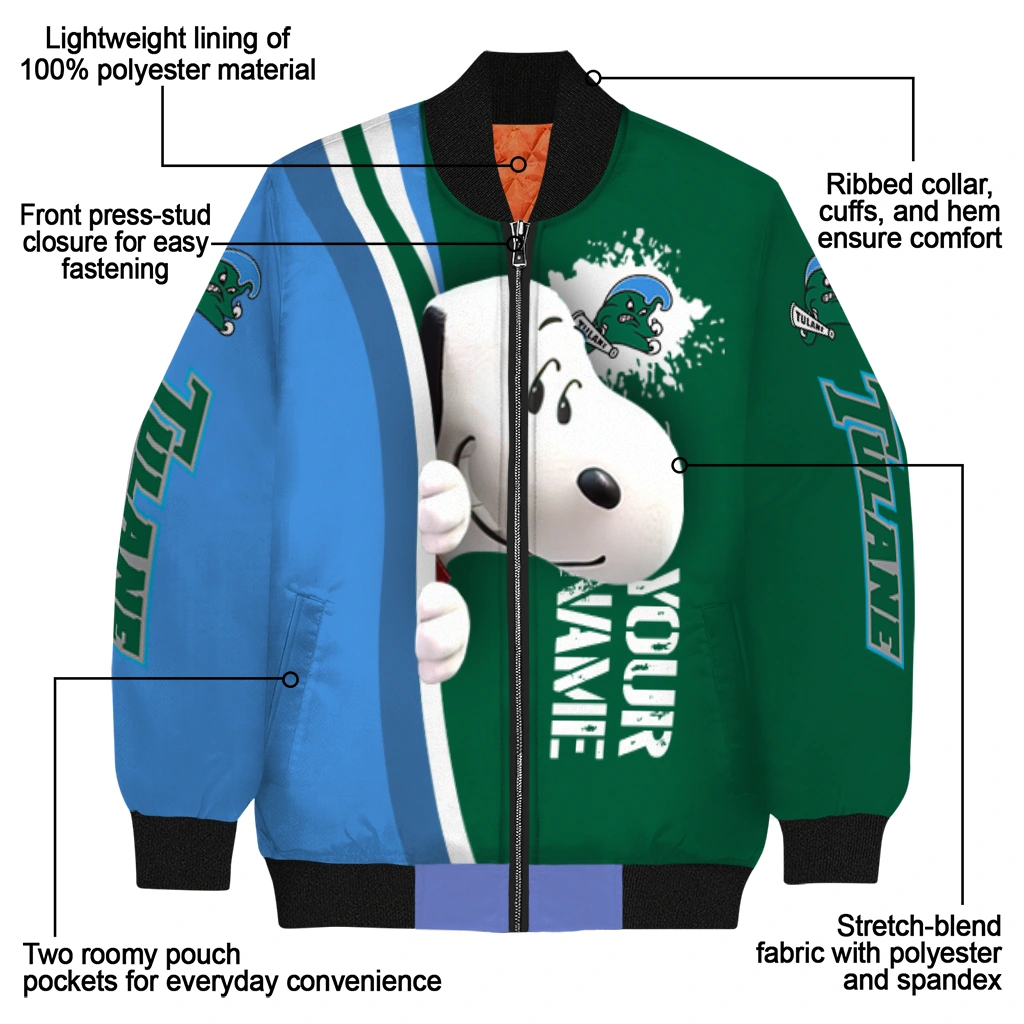 customized tulane green wave snoopy head green bomber jacket new arrival customized tulane green wave snoopy head green bomber jacket new arrival