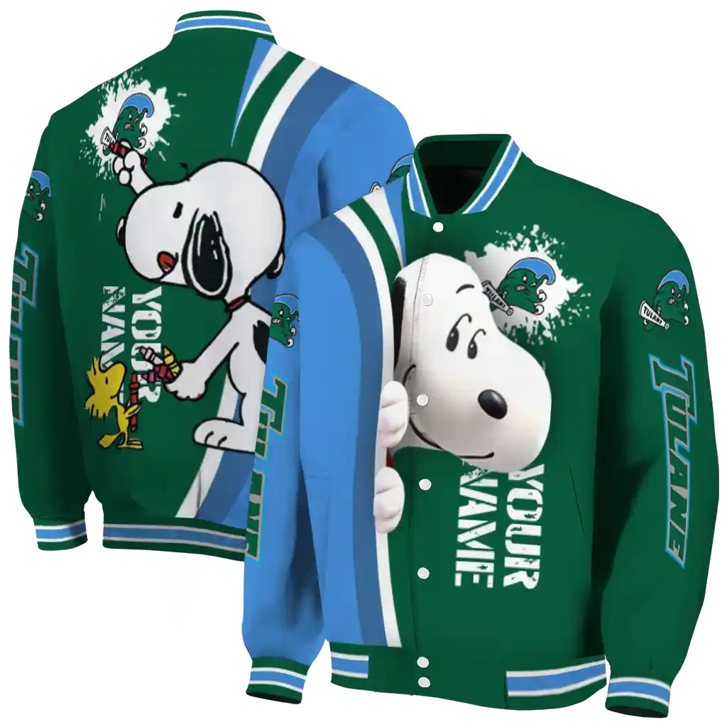 customized tulane green wave snoopy head green varsity jacket fashion forward customized tulane green wave snoopy head green varsity jacket fashion forward
