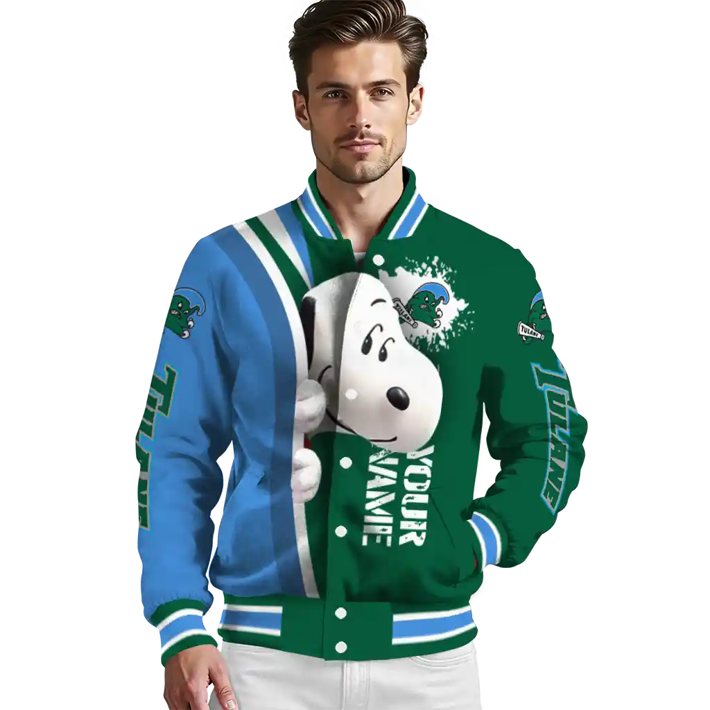 customized tulane green wave snoopy head green varsity jacket high quality customized tulane green wave snoopy head green varsity jacket high quality