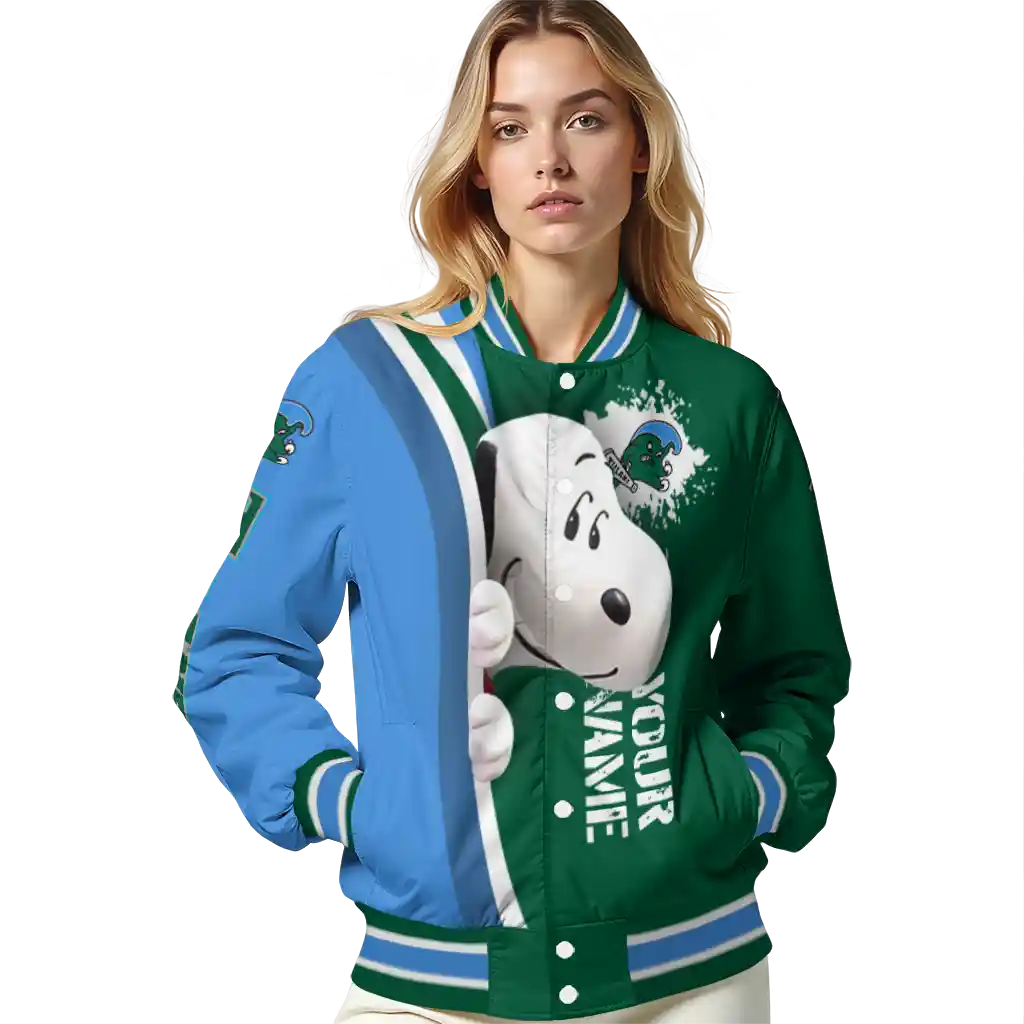 customized tulane green wave snoopy head green varsity jacket latest model customized tulane green wave snoopy head green varsity jacket latest model
